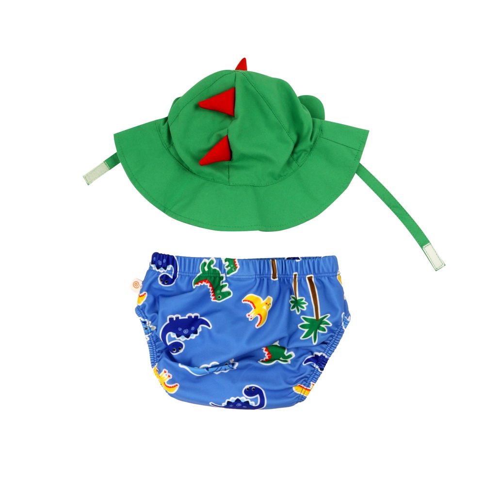 Zoocchini - Baby Swim Diaper & Sun Hat Set - Devin The Dino & Friends - 3-6M
