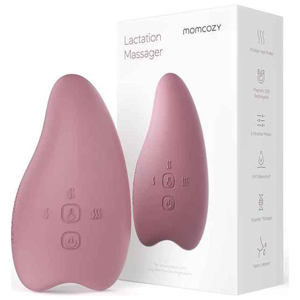 موم كوزي - جهاز تدليك الثدي الدافئ 2 في 1 للرضاعة - وردي