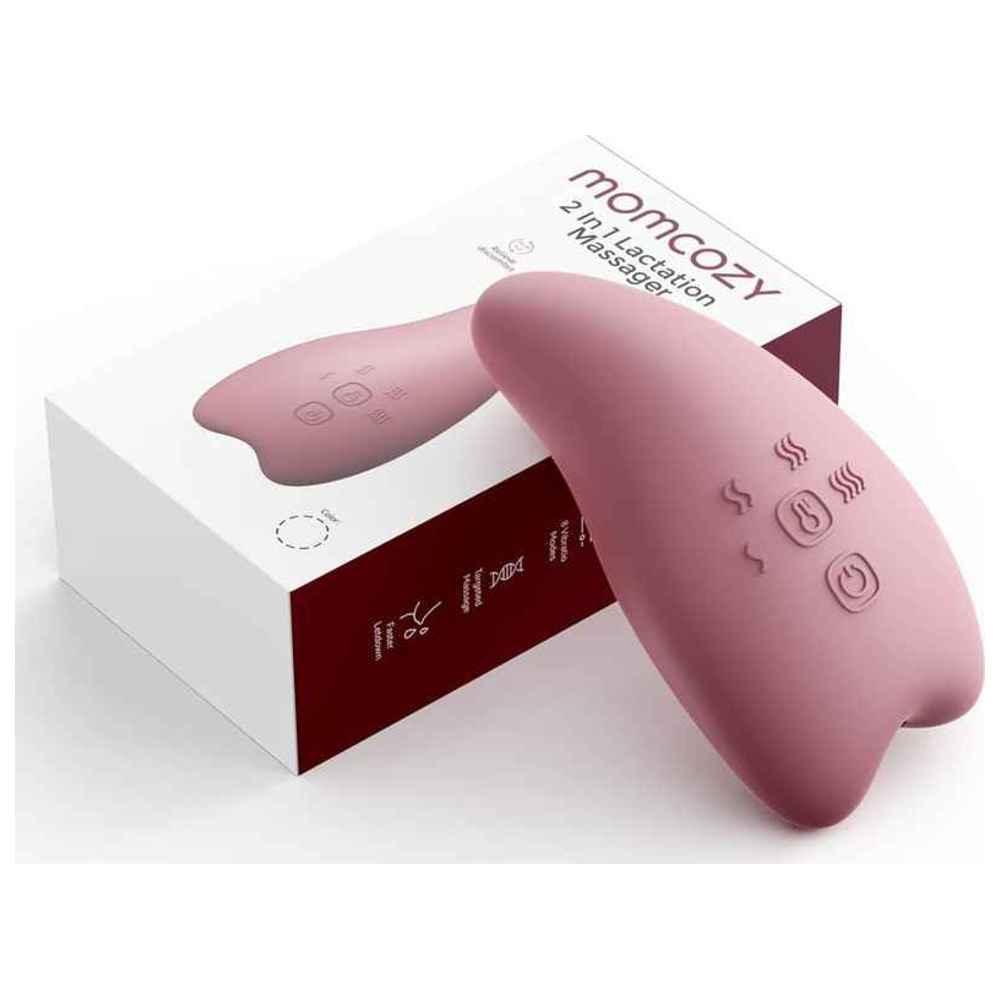 موم كوزي - جهاز تدليك الثدي الدافئ 2 في 1 للرضاعة - وردي