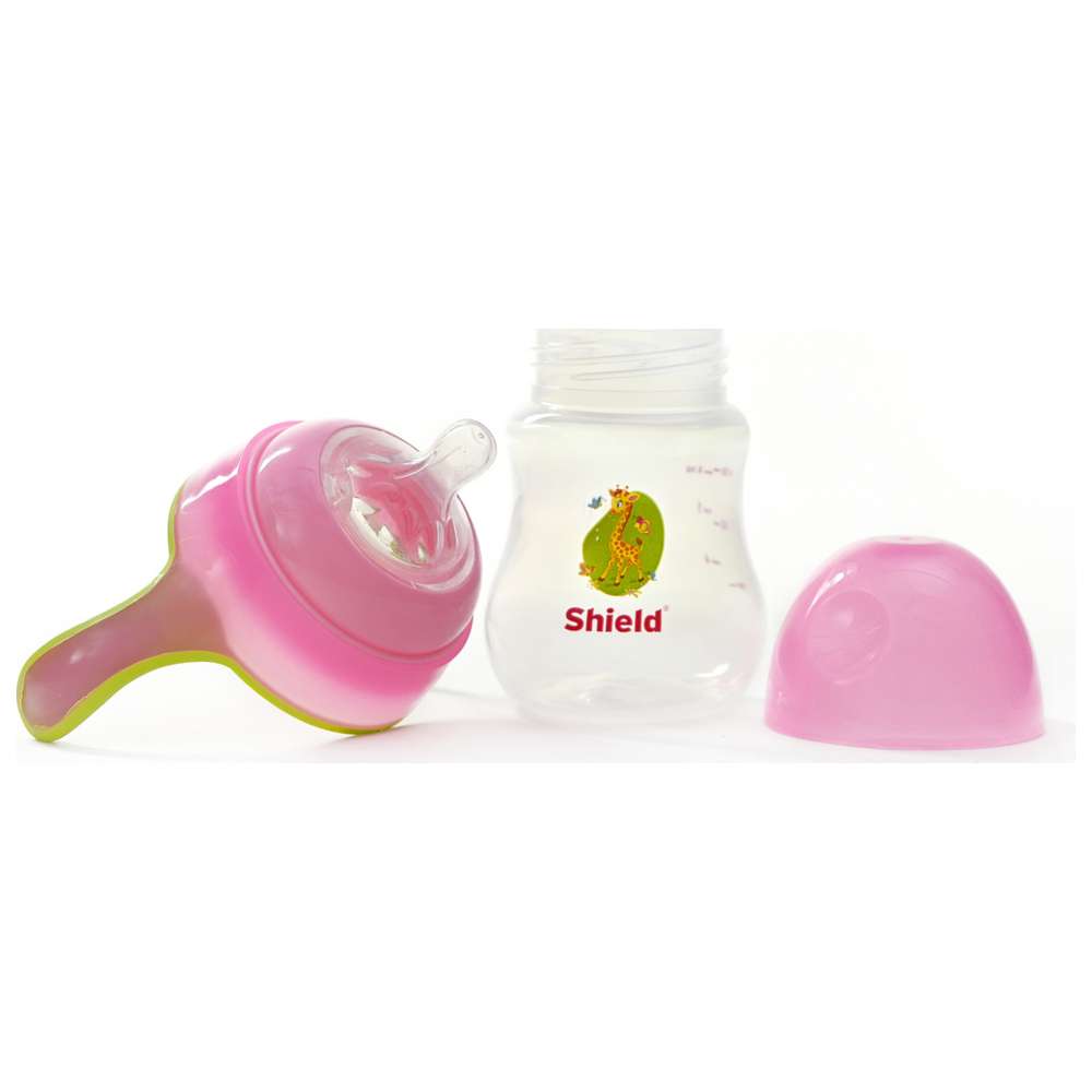 شيلد بيبي - رضاعة واسعة العنق من بولي بروبيلين مضيئة مع مقبض - 180 مل - قد يختلف اللون - عدد 1