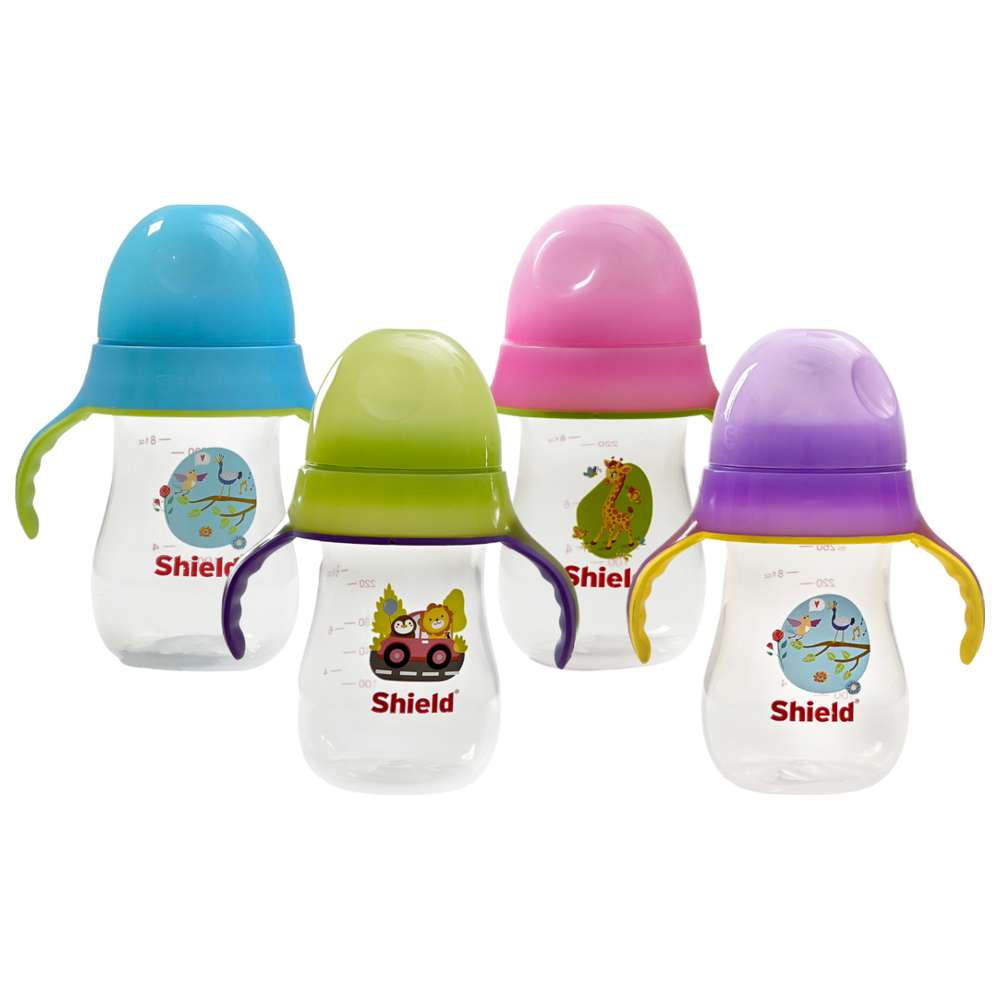 شيلد بيبي - رضاعة واسعة العنق من بولي بروبيلين مضيئة مع مقبض - 260 مل - قد يختلف اللون - عدد 1