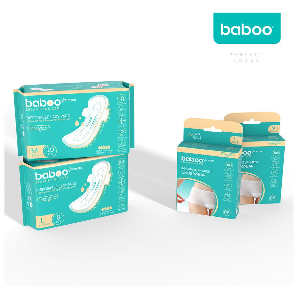 Baboo Postpartum Disposable Maternity Pads - Medium - 10 Pcs