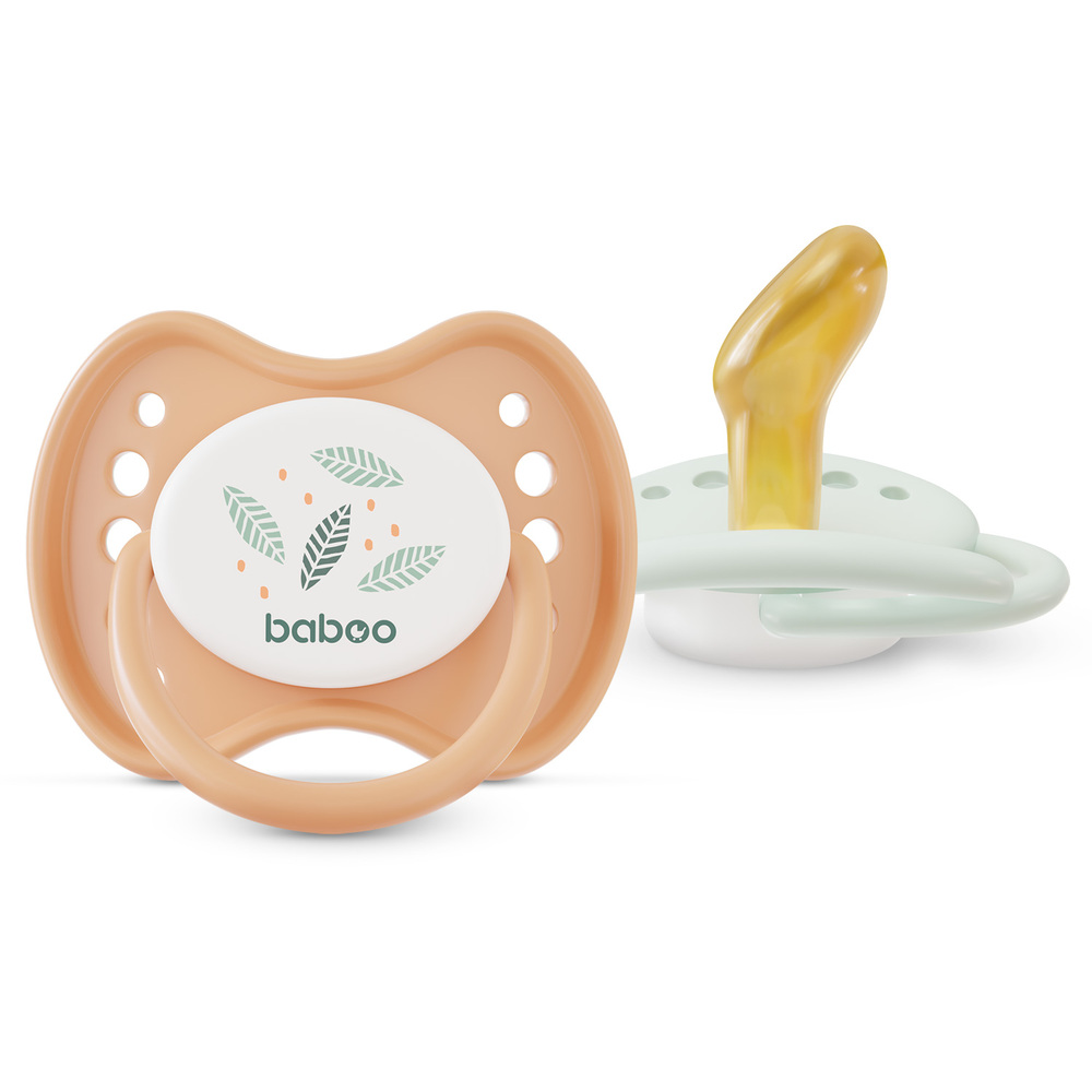 Baboo - Latex Orthodontic Baby Pacifier With Sterilizer Box - Peachy Keen - +0m - 2pc