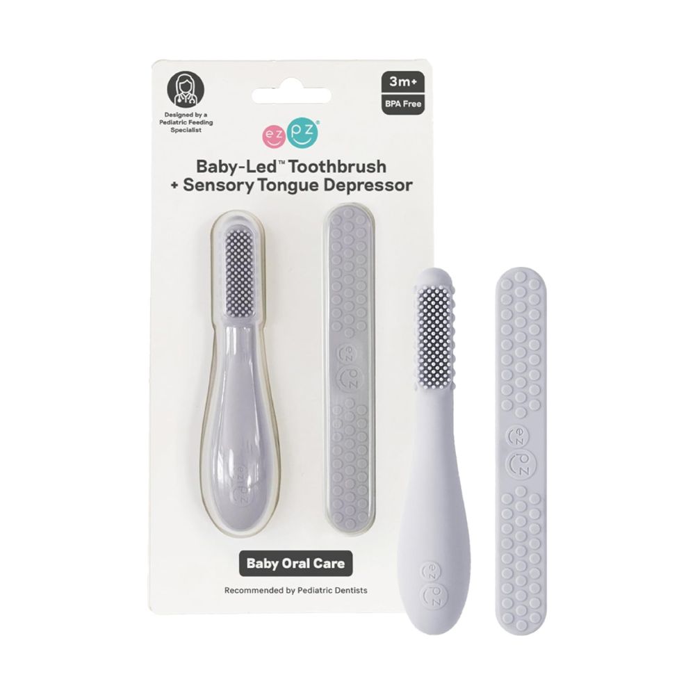 إيزي بيزي - فرشاة أسنان للأطفال مع مكبس لسان حساس - عدد 2 - رمادي
