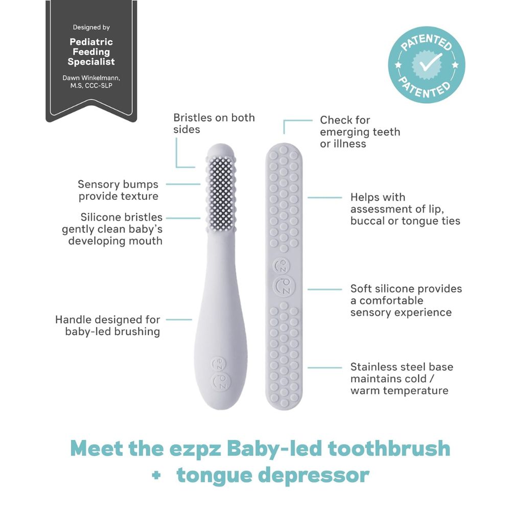 إيزي بيزي - فرشاة أسنان للأطفال مع مكبس لسان حساس - عدد 2 - رمادي