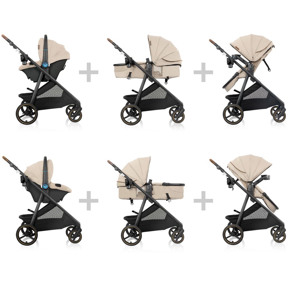 Evenflo - Shyft Intuiti+ Travel System Revolve180 Sensorysoothe - Travertine Beige