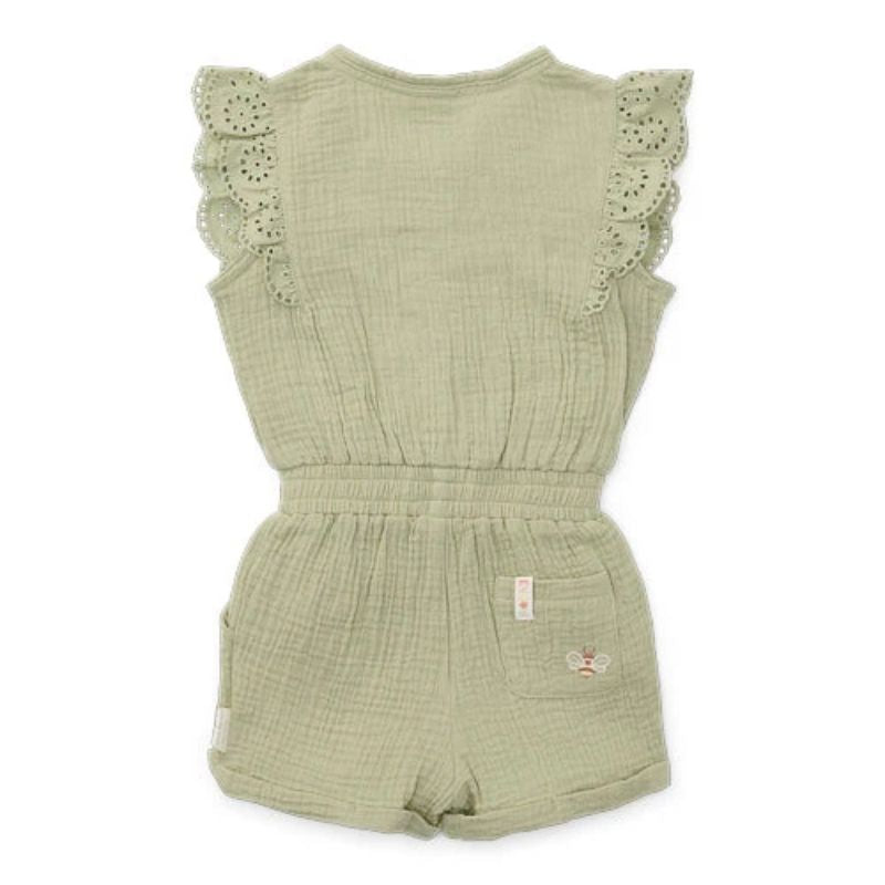 Little Dutch - Girl's Muslin Broderie Jumpsuit - Grass Green