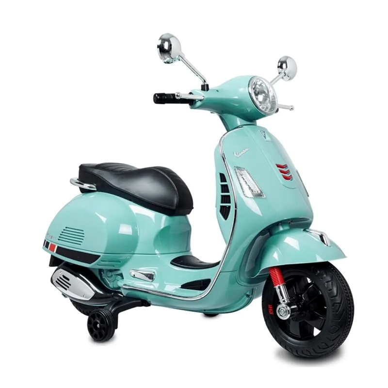 Factual Toys - Vespa Kids Power Riding Scooty With Side Support Wheels - 12V - Green