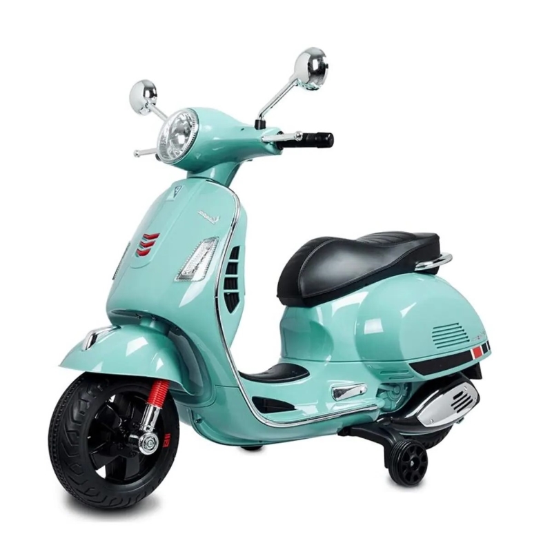 Factual Toys - Vespa Kids Power Riding Scooty With Side Support Wheels - 12V - Green
