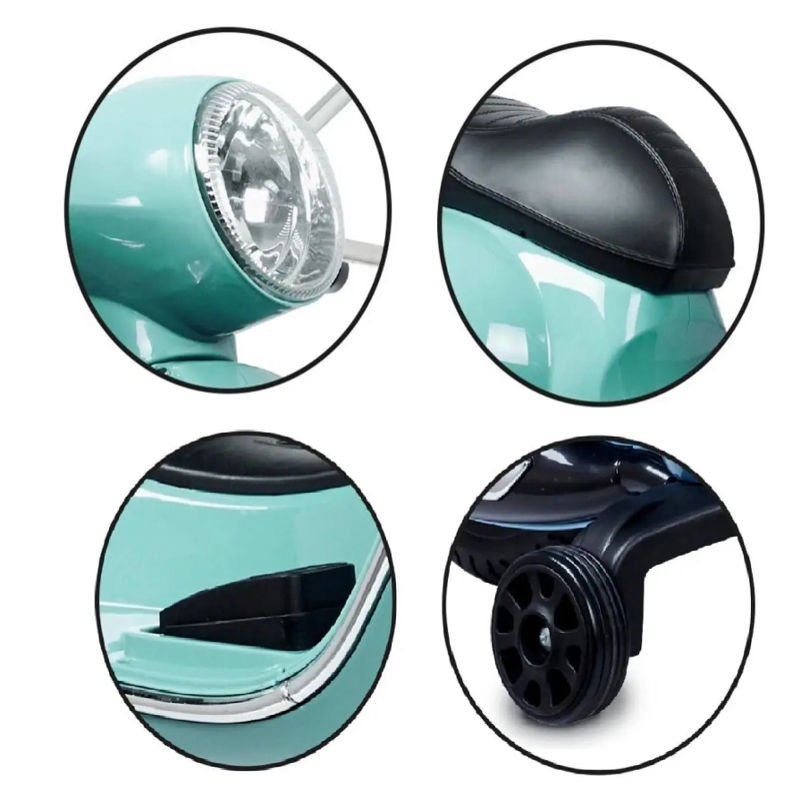 Factual Toys - Vespa Kids Power Riding Scooty With Side Support Wheels - 12V - Green