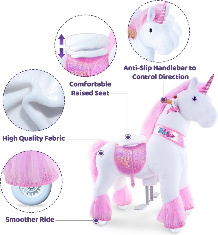 Pony Cycle - Kids Manual Ride-On Unicorn Horse - Pink - Medium