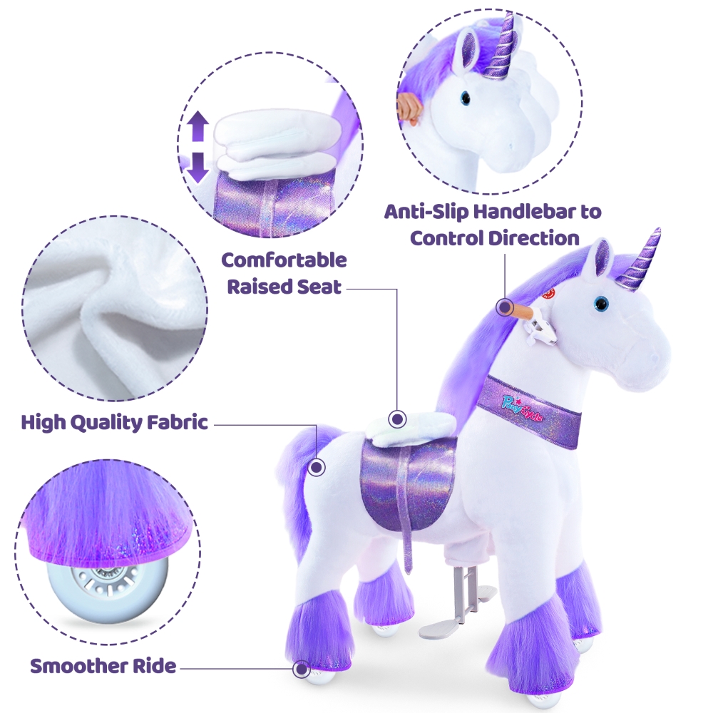 Pony Cycle - Kids Manual Ride-On Unicorn Horse - Purple - Medium