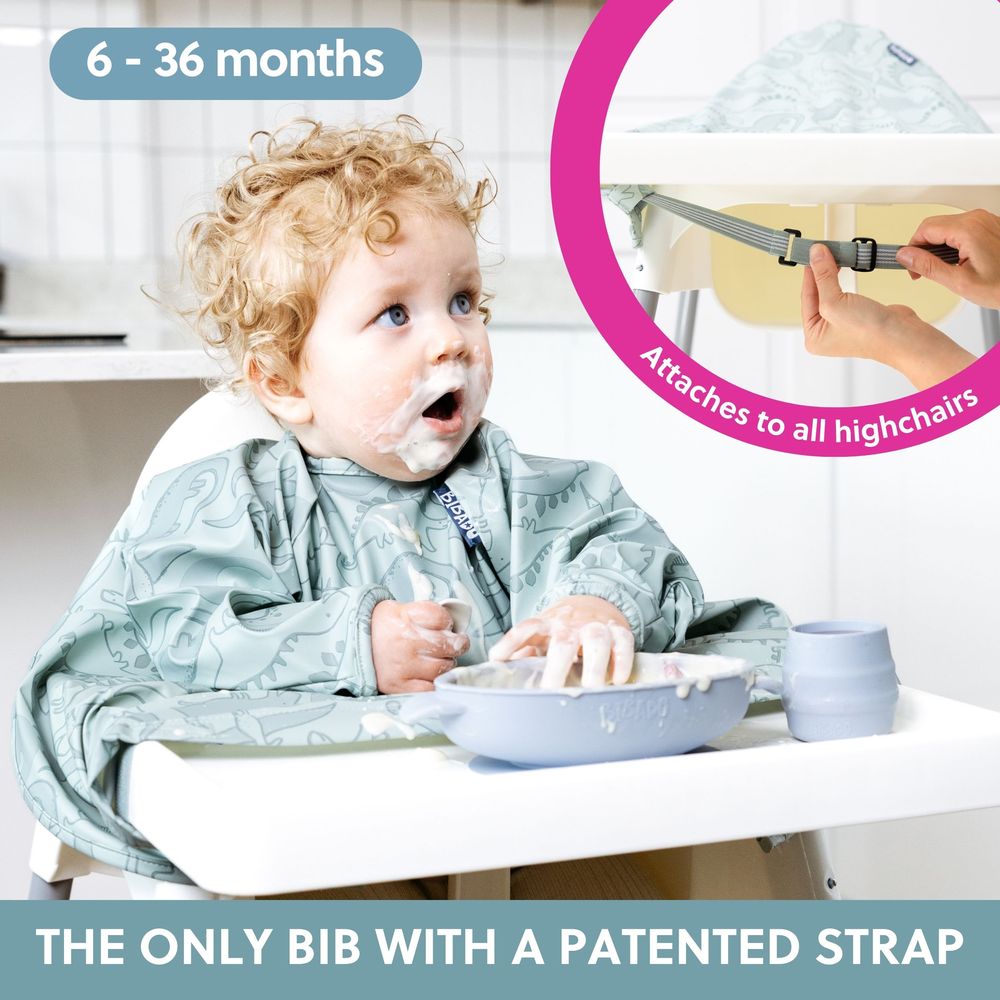 Bibado - Coverall Long Sleeves Baby Weaning Bib - Dino Roar