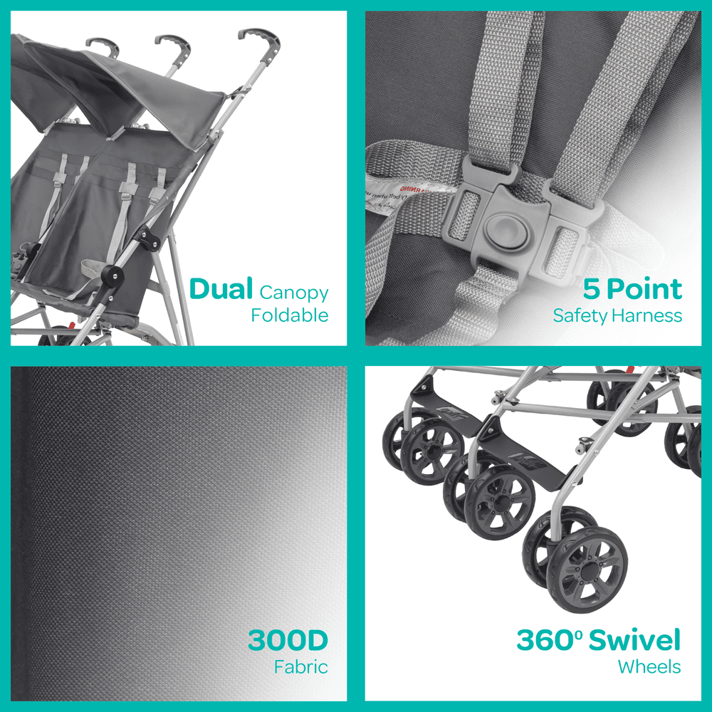 Moon - Jet Plus Twin Buggy Travel Strollers - Dark Grey
