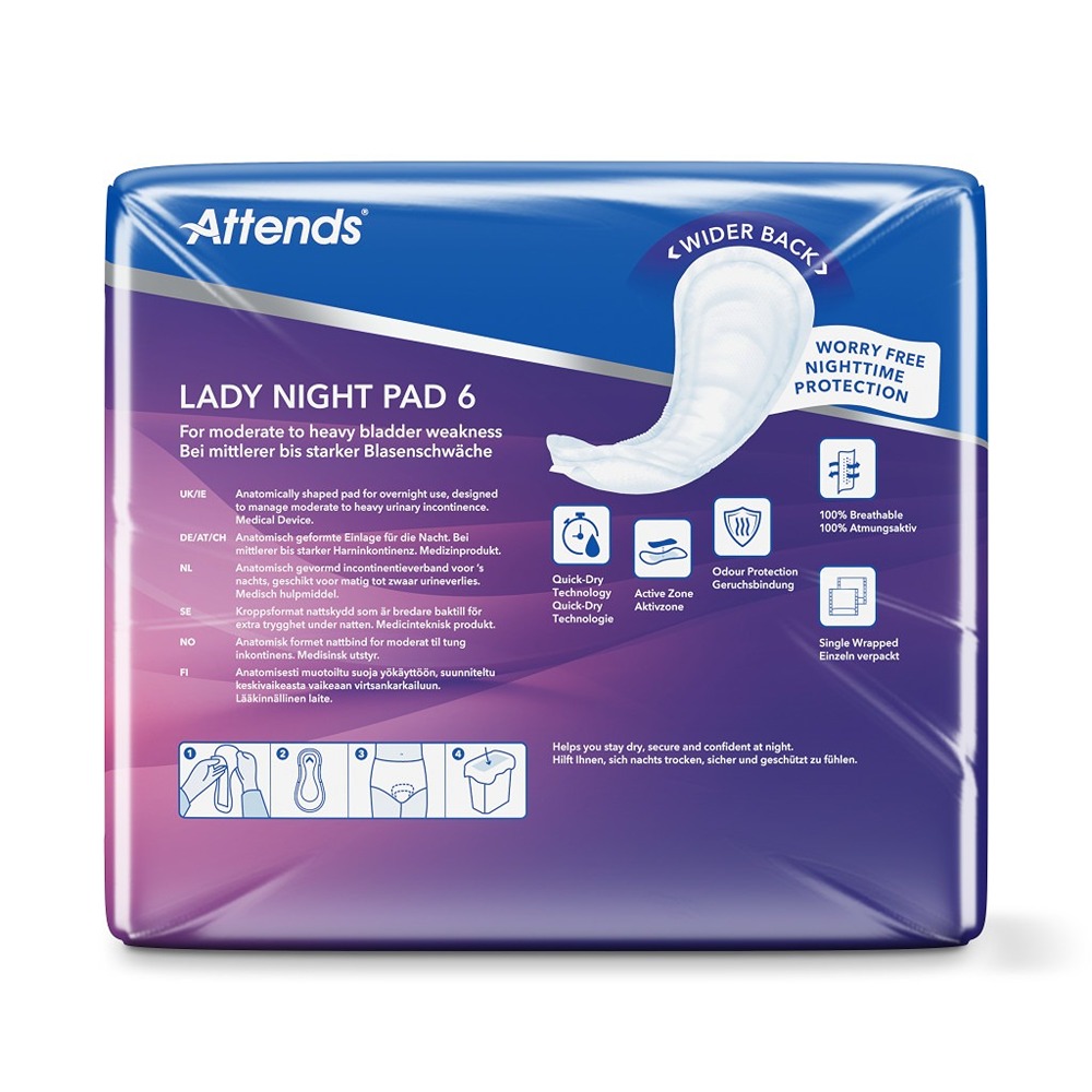 Attends - Lady Wider Back Night Pads 6 - 30 Pcs