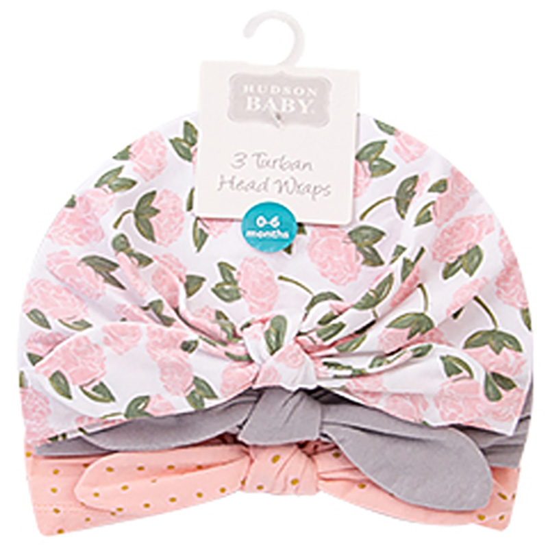 Hudson Childrenswear - 3pc-Set - Turban Caps - Peonies