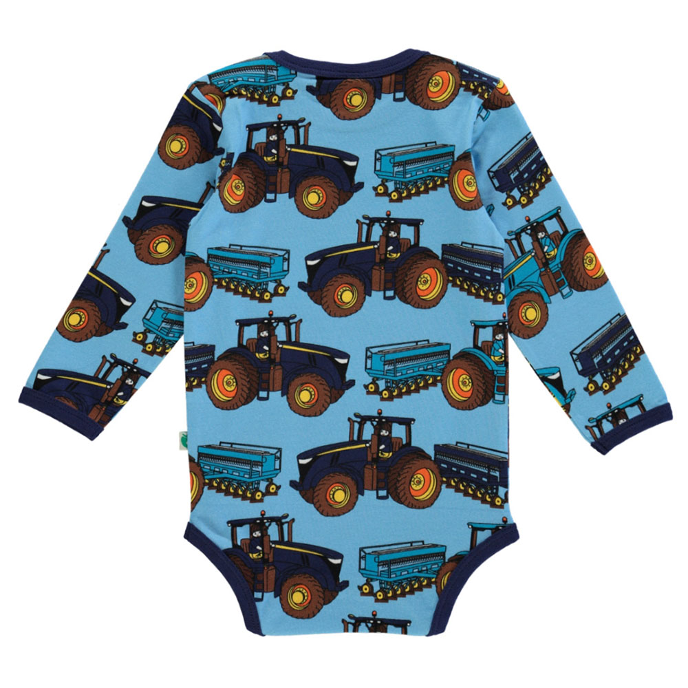 Smafolk - Tractors Print Long Sleeve Bodysuit - Blue