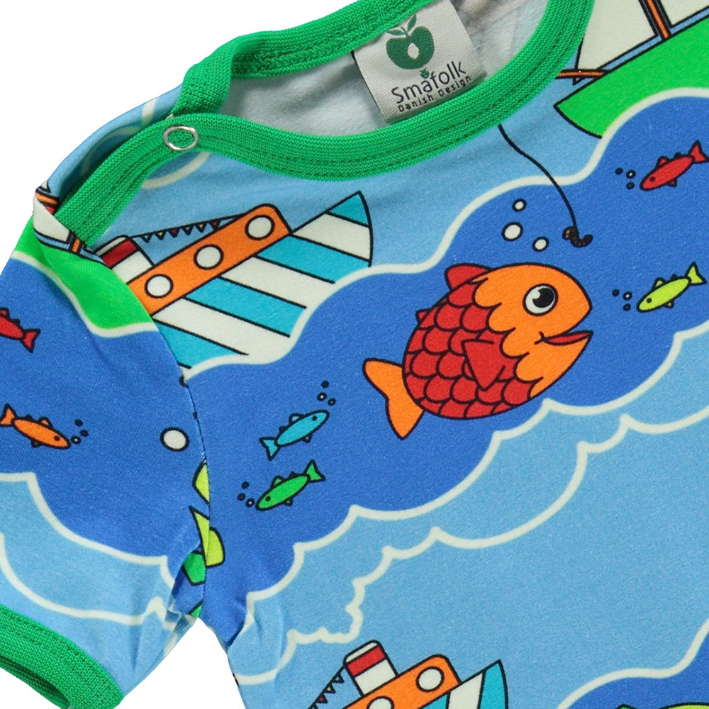 Smafolk - Boat And Fish Print Short Sleeve Romper - Blue