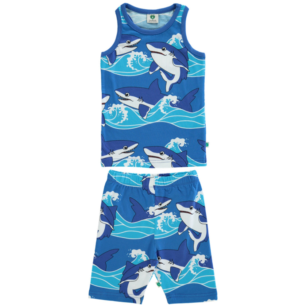Smafolk - 2pc-Set - Sharks Print Tank Top & Cycling Shorts - Blue