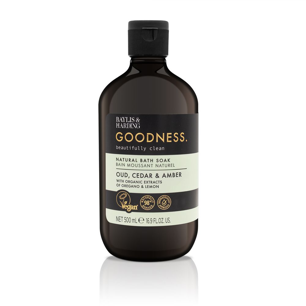 Baylis & Harding - Goodness Oud Cedar & Amber Natural Bath Soak - Enriched With Organic Oregano & Lemon Extracts Infused With Essential Oils - 500ml