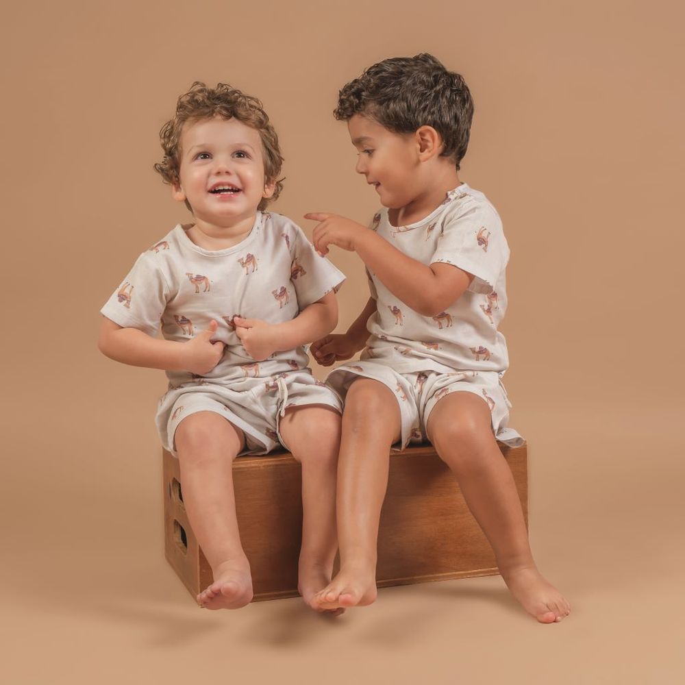 Tickle Tickle Organic Clothing - Camelot Organic Muslin Shorts And Tee Set - Beige