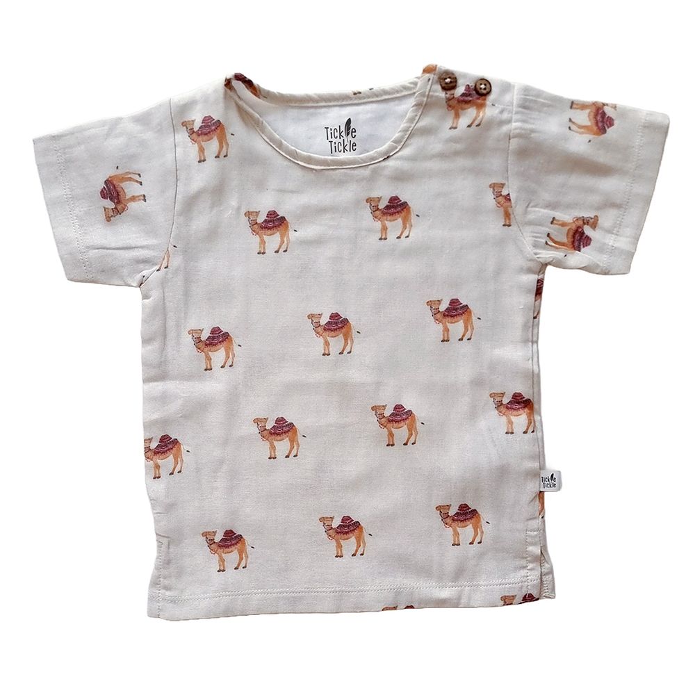 Tickle Tickle Organic Clothing - Camelot Organic Muslin Shorts And Tee Set - Beige