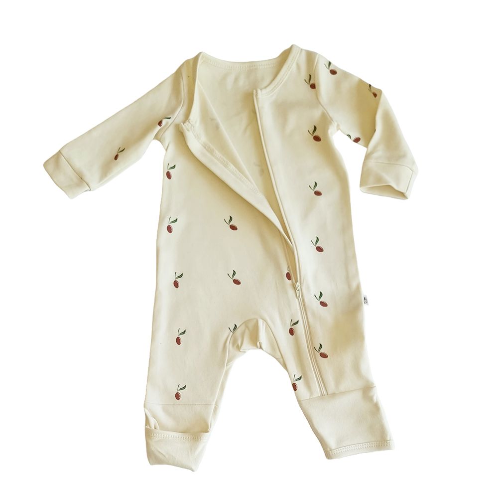 Tickle Tickle - Red Olea Zipup Sleepsuit - Beige