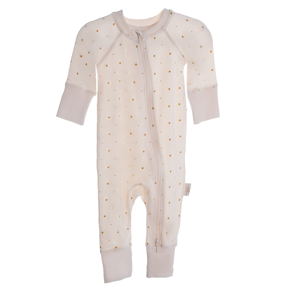 Elli Junior - Bamboo Two Way Zip Pyjamas With Golden Dots - Beige