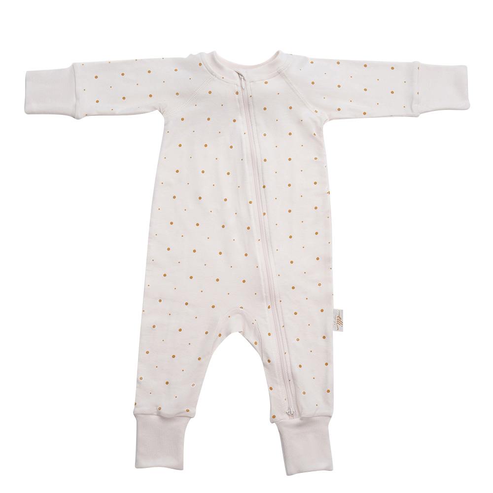 Elli Junior - Bamboo Two Way Zip Pyjamas With Golden Dots - Beige