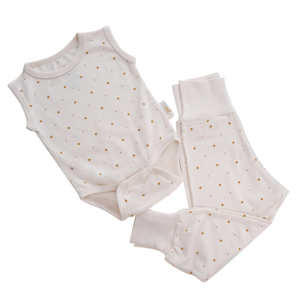 Elli Junior - Bamboo Tank Bodysuit With Golden Dots - Beige