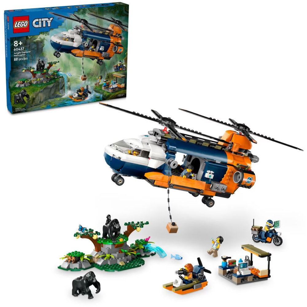 Lego City Jungle Explorer Helicopter At Base Camp Building Set - 881 Pcs