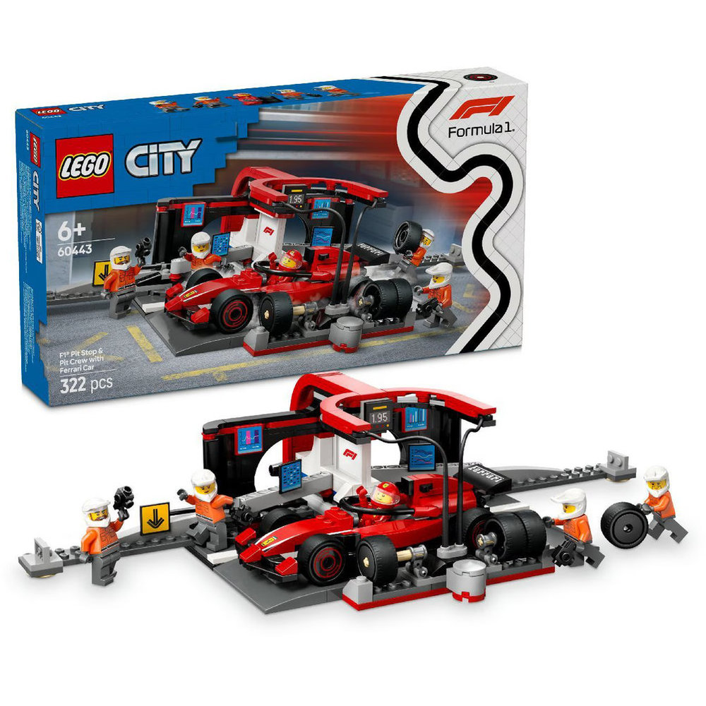 Lego City F1 Pit Stop & Pit Crew With Ferrari Car Building Set - Red - 322 Pcs