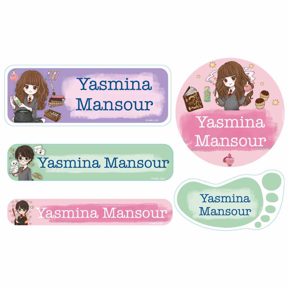Essmak - Personalised Harry Potter Labels - Pink/Purple/Green - 74 Pcs