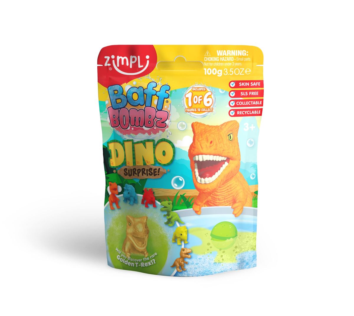 Zimpli Kids - Large Dino Surprise Bath Bomb - 6 Surprise Dinosaur Toys To Collect