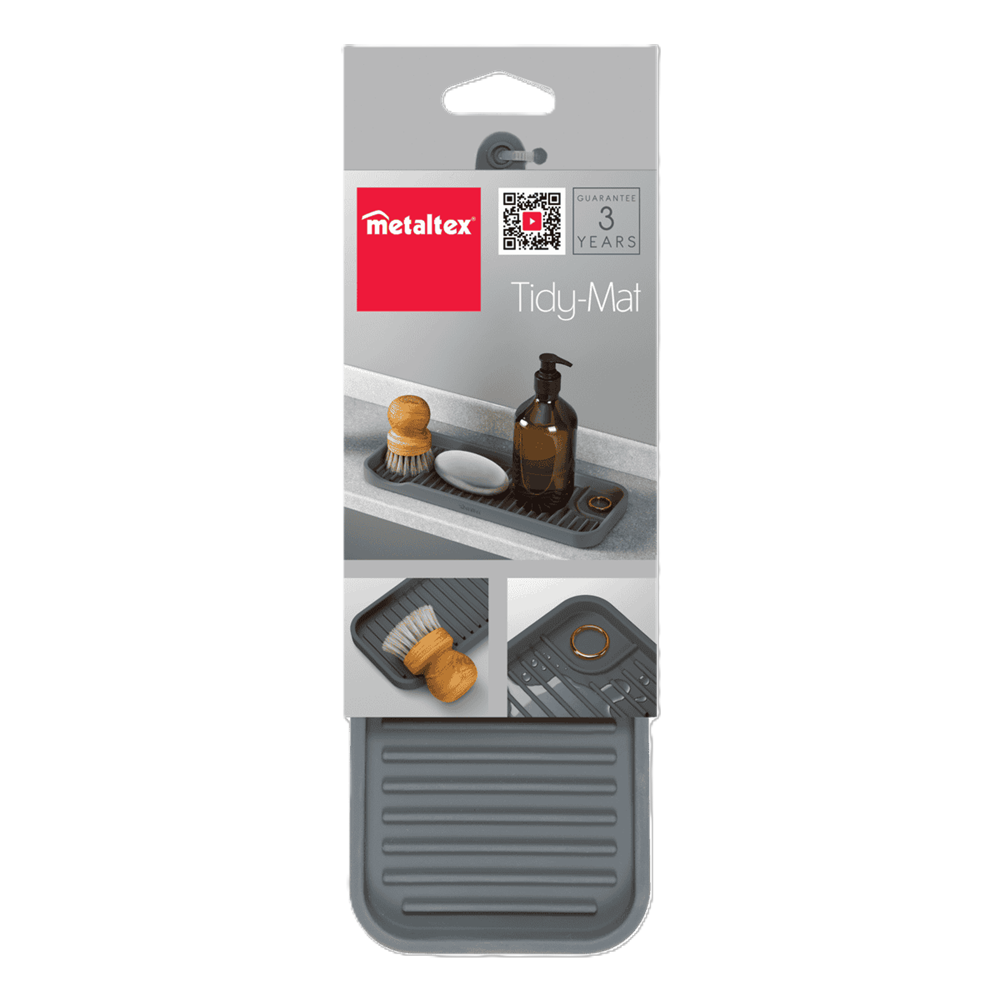 Metaltex - Sink Tray Organizer - Compact Kitchen Sink Mat With Brush And Ring Holder