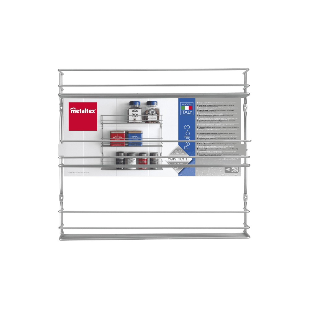 Metaltex - Spice Rack Pepito - 3 Layer Wall Or Cabinet Mounted Organizer - Polytherm Coating - Rust Resistant - Made In Italy