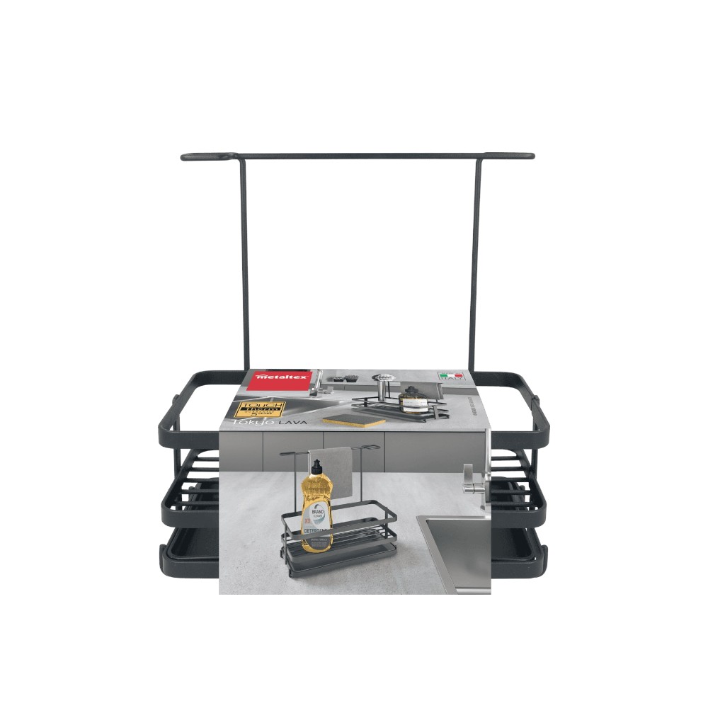 Metaltex - Kitchen Sink Organizer Tokyo Lava - Matte Black With Touchtherm Coating - Made In Italy