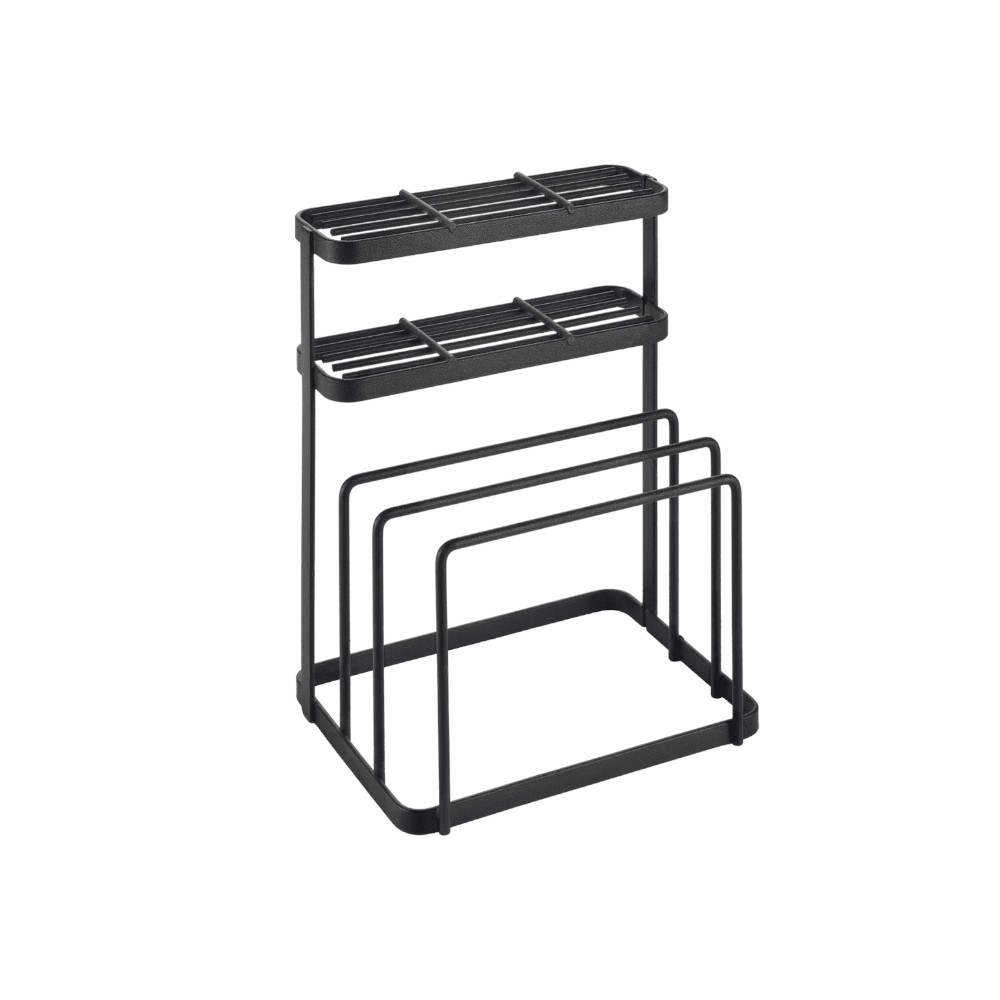 Metaltex - Tokyo Lava Knife And Cutting Board Rack - Matt Black - 15 Knife Slots - 2 Board Compartments