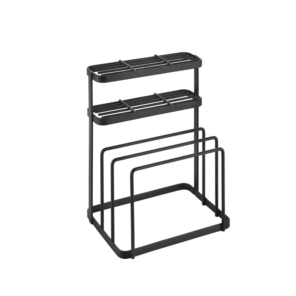 Metaltex - Tokyo Lava Knife And Cutting Board Rack - Matt Black - 15 Knife Slots - 2 Board Compartments