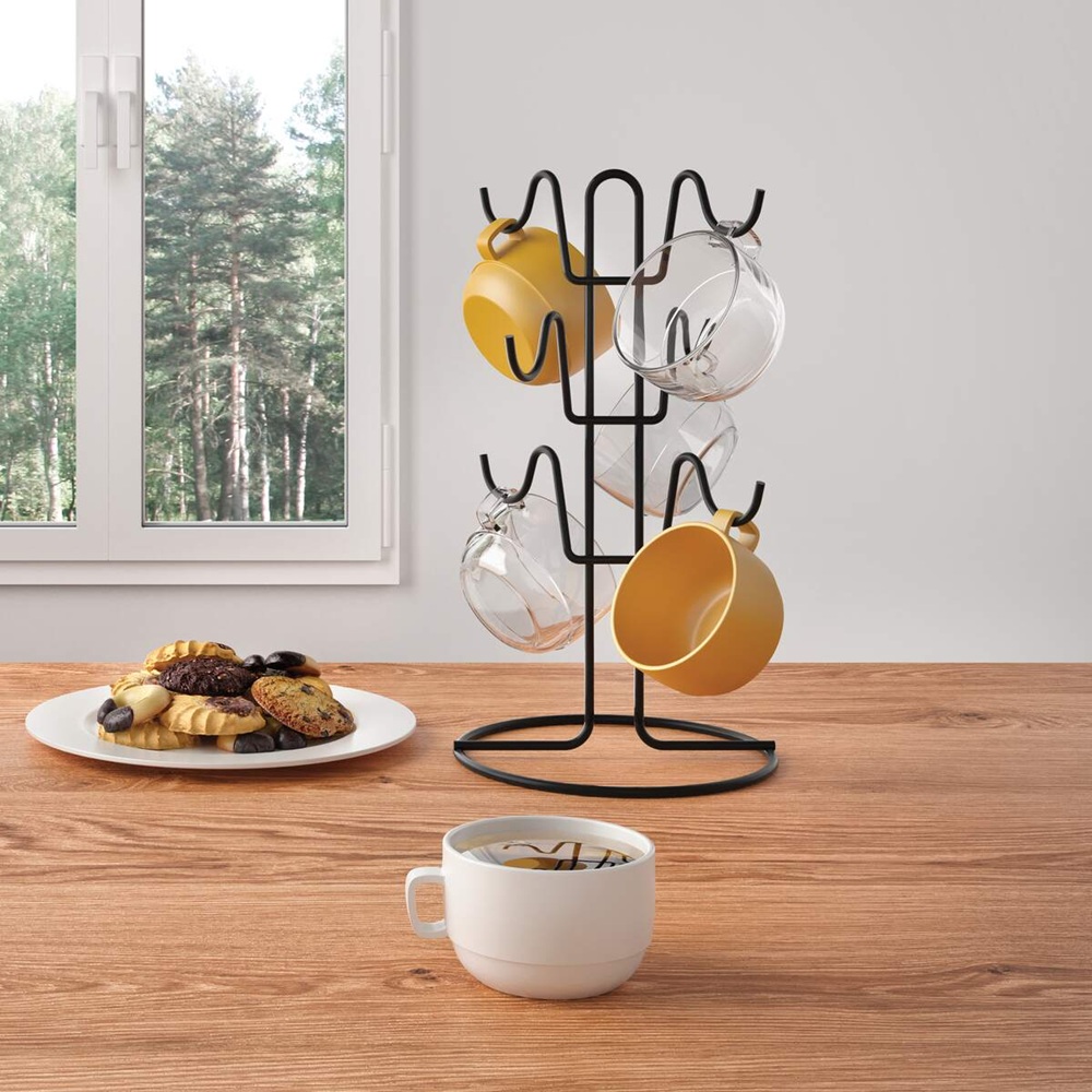 Metaltex - 6 Mug Holder - Mug Tree Stand For Cups - Holds Up To 6 Mugs - Touch Therm Coating - Lava