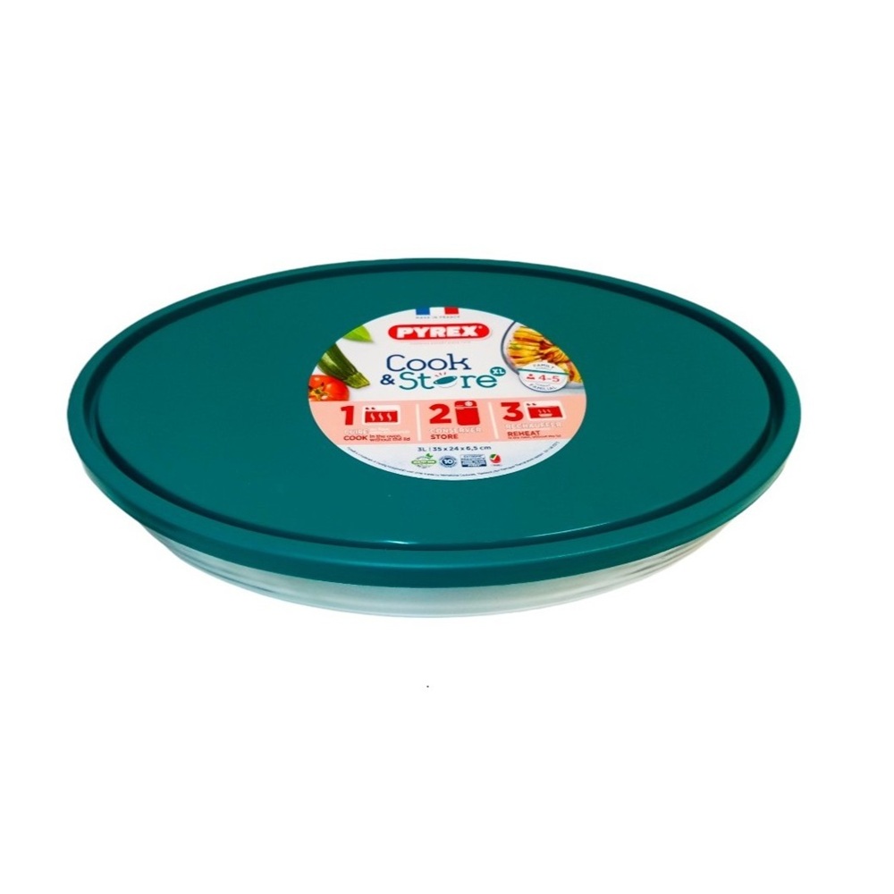 Pyrex Cook & Store Oval Roaster With Lid - Green - 3 L