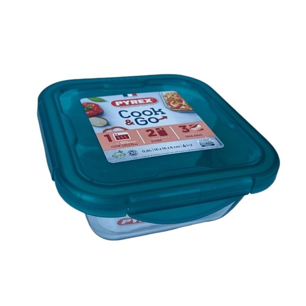 Pyrex Cook & Go Square Storage Dish With Lid - Green - 800 ml