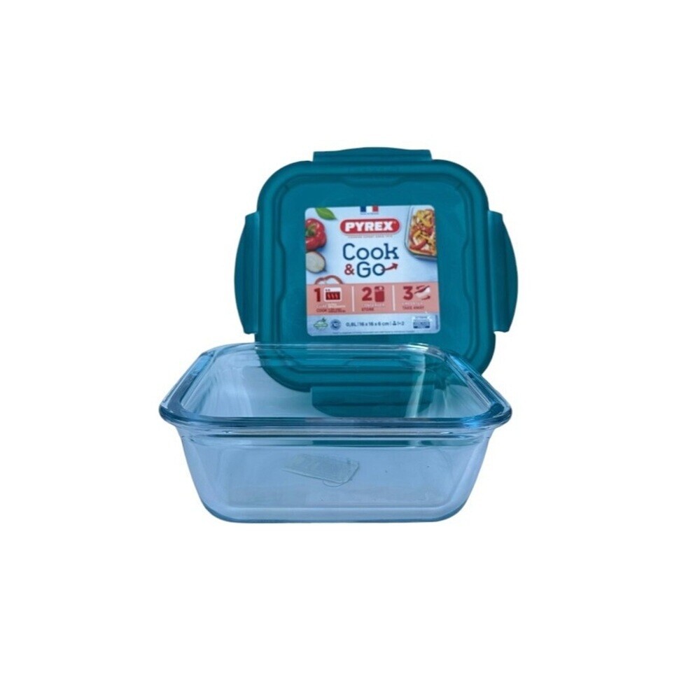 Pyrex Cook & Go Square Storage Dish With Lid - Green - 800 ml