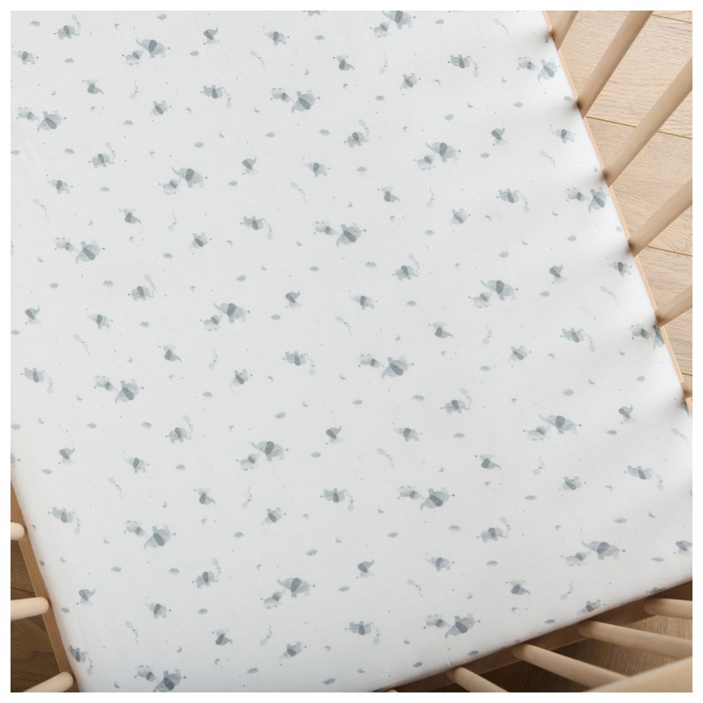 Baby Elegance Elephant Collection Jersey Fitted Sheets For Cot Bed - 2 Pc Set - White
