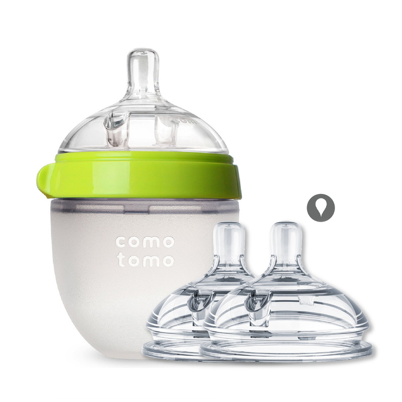 كوموتومو – رضاعة سيليكون بملمس طبيعي مع حلمة تدفق بطيء – أخضر – 150 مل