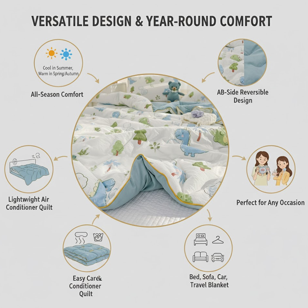 Star Babies - Cute Dino Printed Comforter With Cotton Blanket Set - Multicolor - 2 Pcs