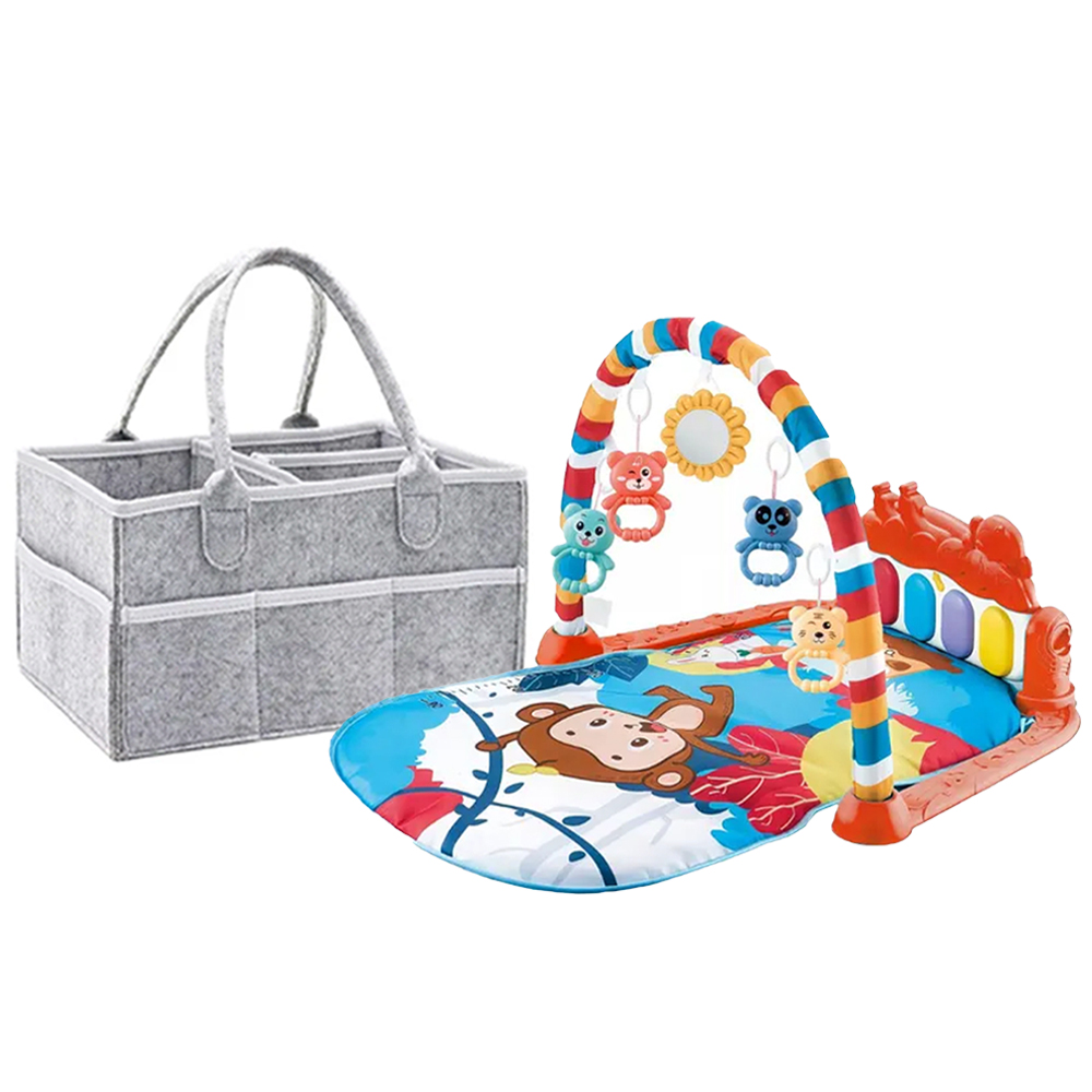 Star Babies - Pedal Piano Activity Playmat & Diaper Caddy Set - Multicolor - 2 Pcs