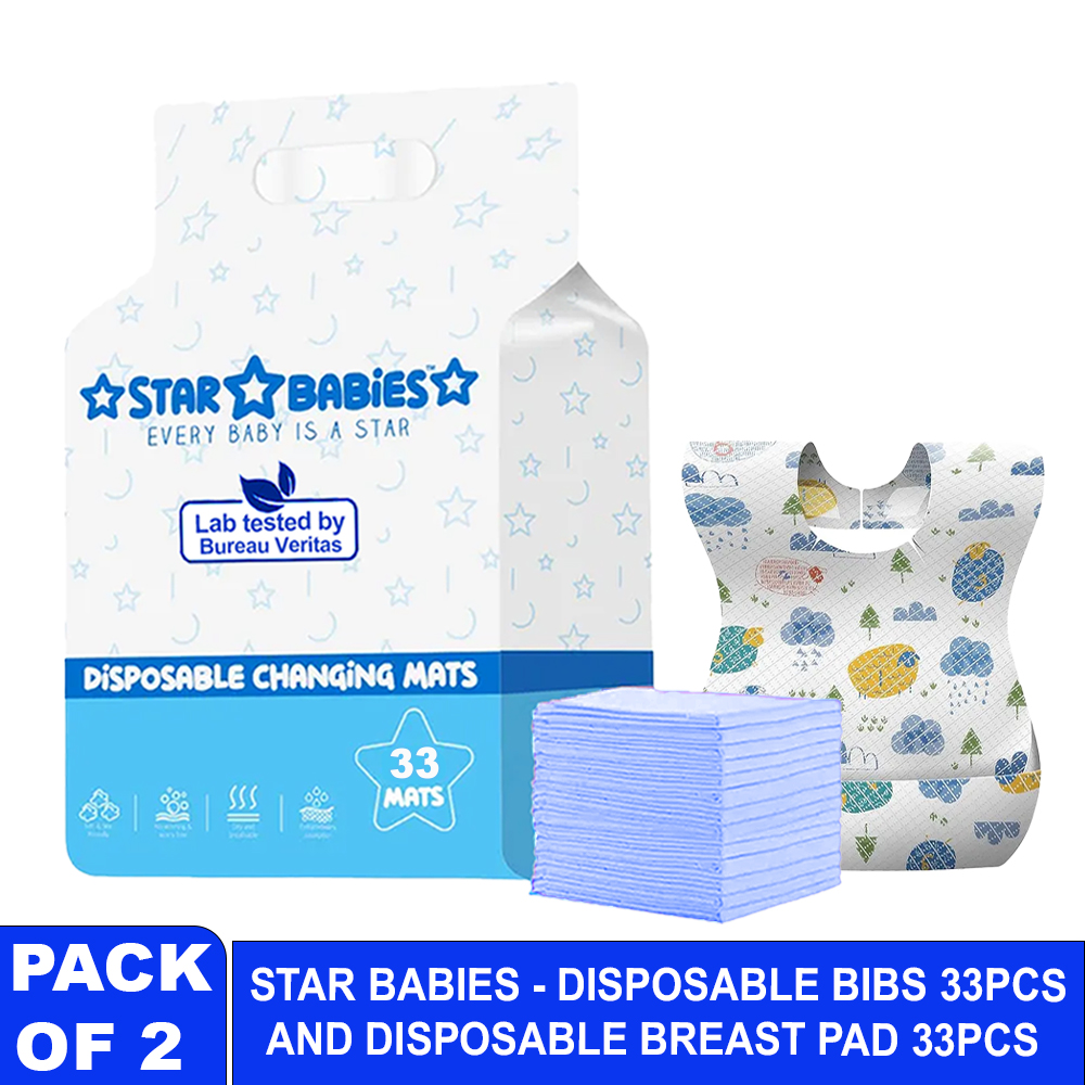 ستار بيبيز - مجموعة مريلة للاستعمال لمرة واحدة مع حصيرة غيار حفاضات - أزرق - 66 قطعة