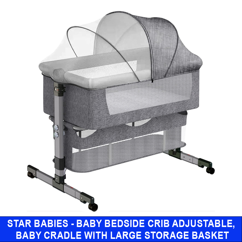 Star Babies - Adjustable Bedside Baby Sleeping Crib - Grey