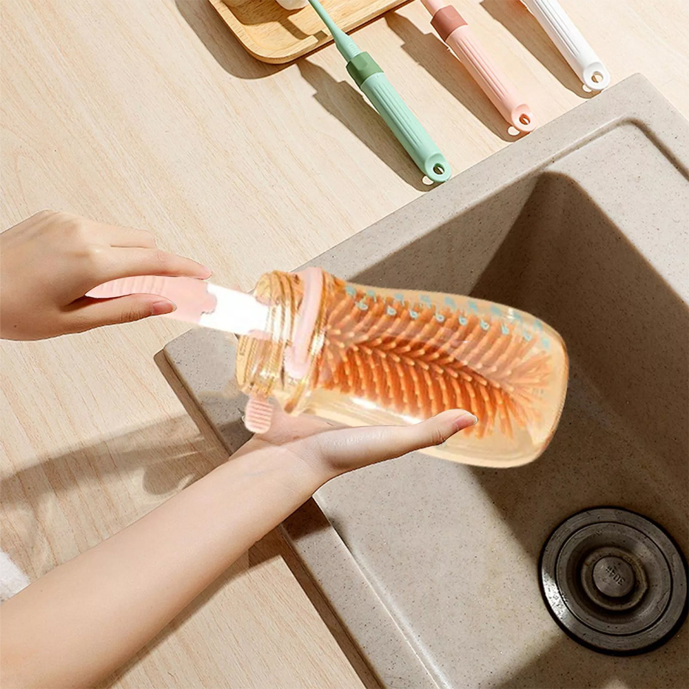 Star Babies - 7-In-1 Baby Bottle Cleaning Brush & Rack Travel Set - Pink